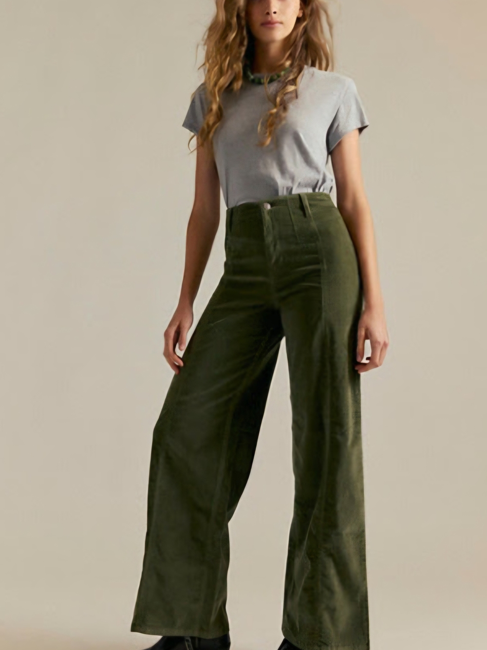 Free People Olive Wide-Leg High-Rise Corduroy Pants